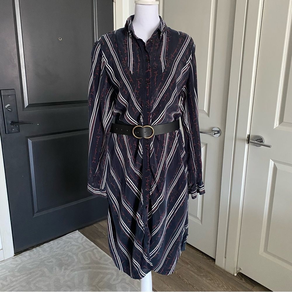 Maje Black And White Stripe With Red Script Long … - image 1